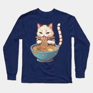 Cat eating Ramen Long Sleeve T-Shirt